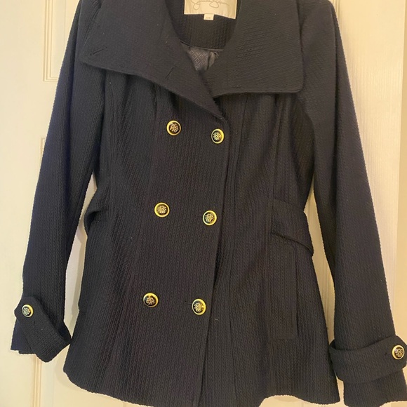 Jessica Simpson Navy Pea Coat with Gold Accents - Picture 2 of 6